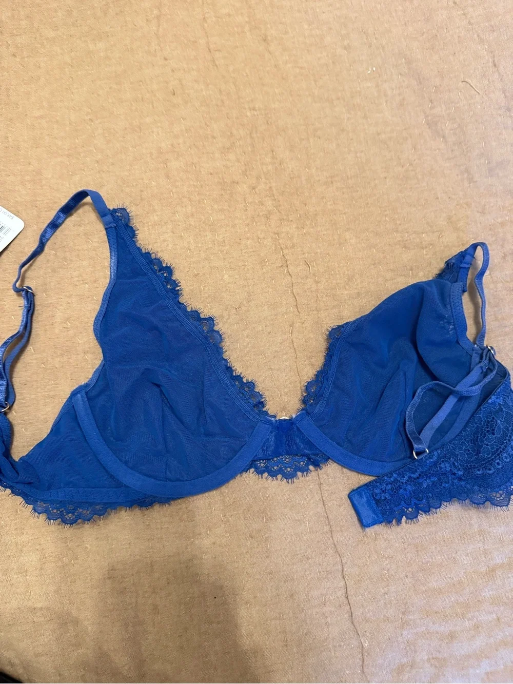 Free People Deep Navy Lace Bralette with Floral Accent